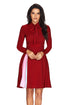 Sexy Patchwork Tie Neck Long Sleeve Burgundy Flared Dress